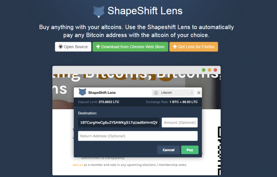 Shapeshift.io launches Lens Tool Extension for Firefox
