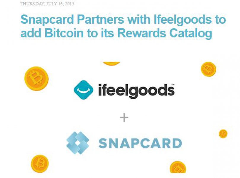 Snapcard Partners with Ifeelgoods and Enables Bitcoin to its Rewards Catalog