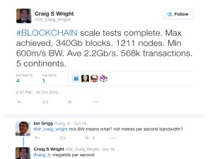 A cached Twitter post from Craig Wright 