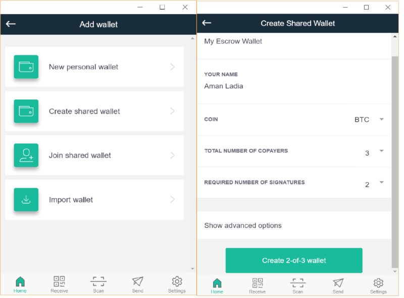 Step 3: Create a Shared CoPay Wallet