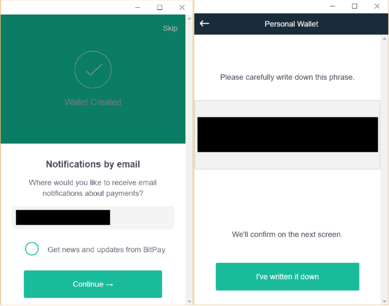 Step 2: Start by setting up your personal CoPay wallet