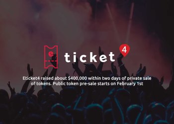Eticket4 Successfully Completed Pre-ICO, Selling 800,000 ET4 Tokens for Almost $ 700,000