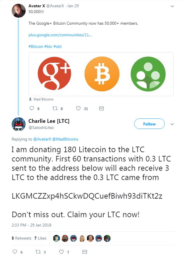 Fake Charlie Lee Twitter account