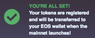 Registering EOS tokens - All Set!