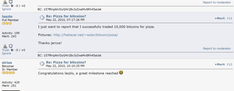 2 Pizzas for 10k Bitcoins