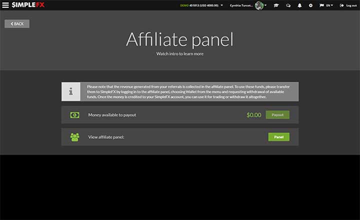 SimpleFX affiliate platform