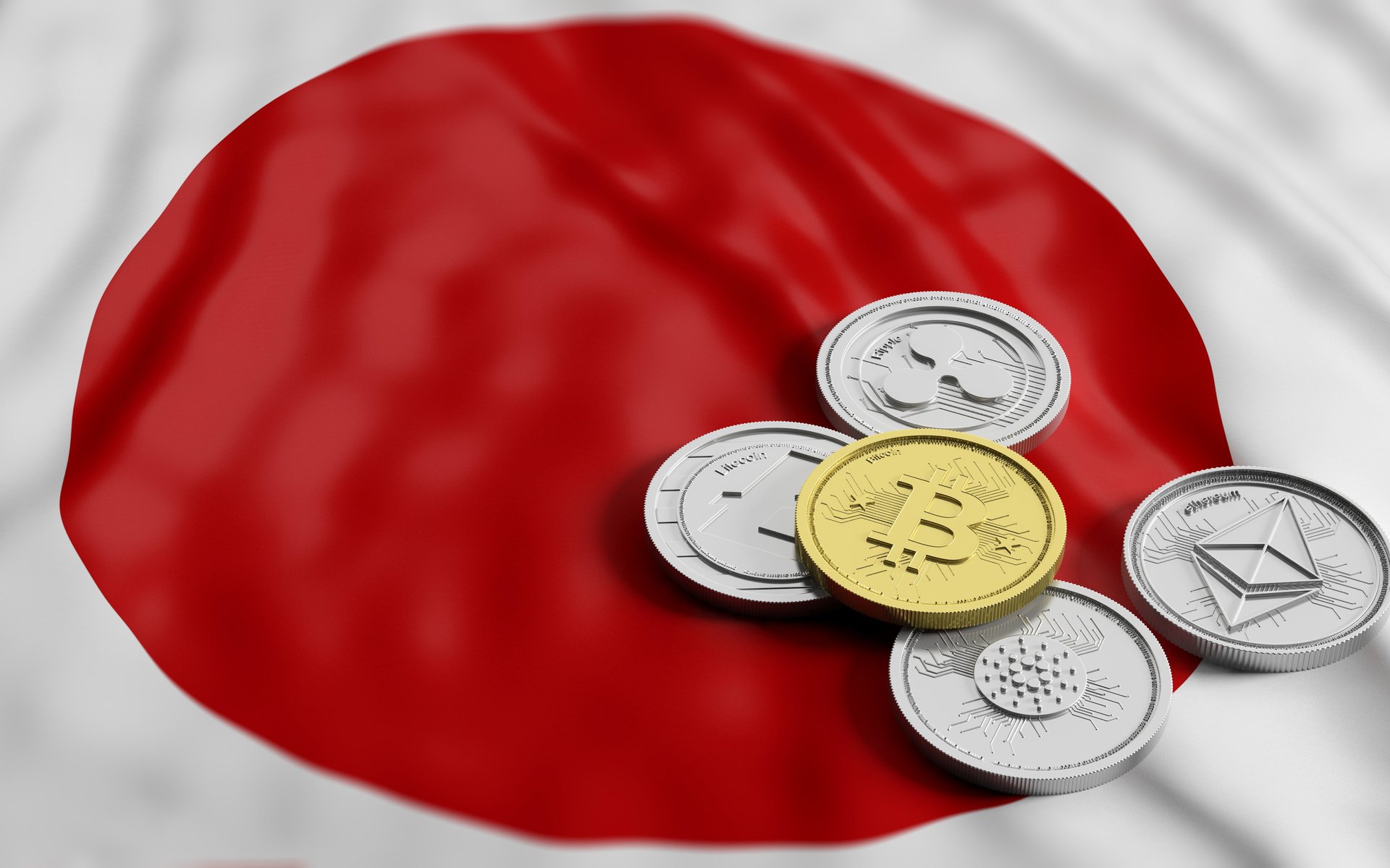 japan flag with crypto tokens