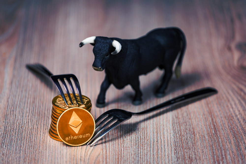 Ethereum coins with bull figure