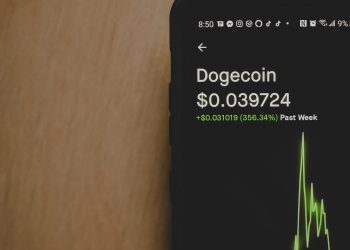 Phone showing Dogecoin chart