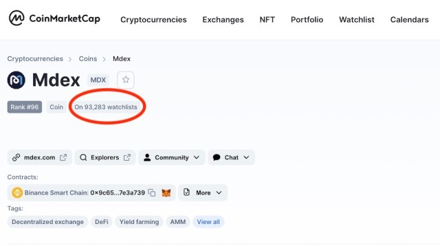 $MDX is on over 90,000 trader watchlists on Coinmarketcap