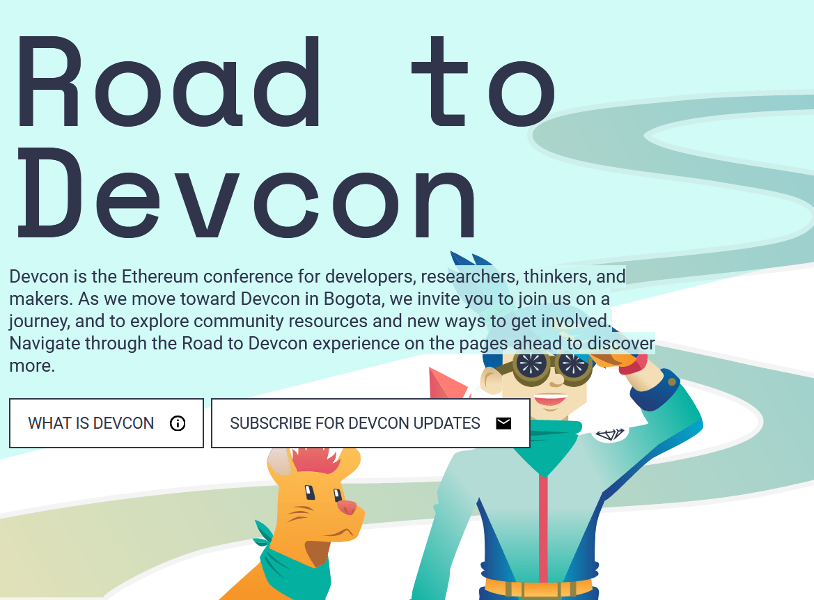 Ethereum devcon homepage with doge character