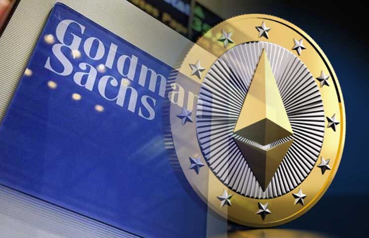 Goldman Sachs logo with an Ethereum logo superimposed on it