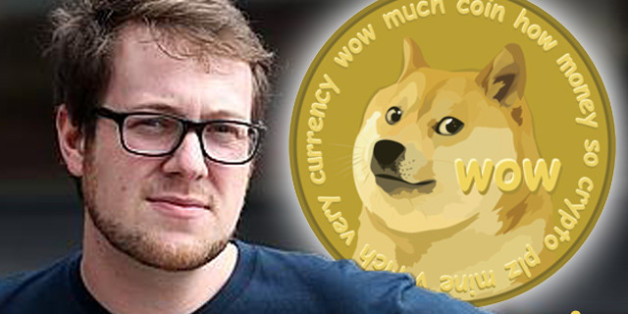 Picture of Dogecoin founder Jackson Palmer with a Dogecoin next to him