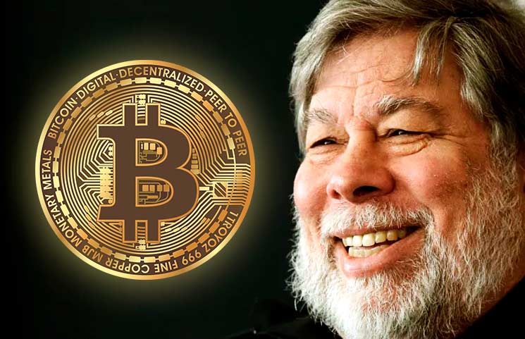 Picture of Steve Wozniak smiling with a bitcoin next to him