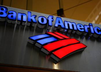 Bank of America sign with their logo underneath it