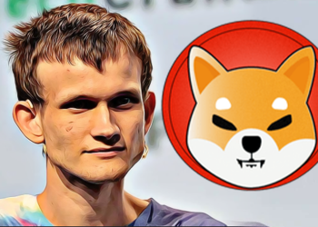 Ethereum founder Vitalik Buterin with a SHIB token next to him, which he donated 50 million of to an Indian relief fund