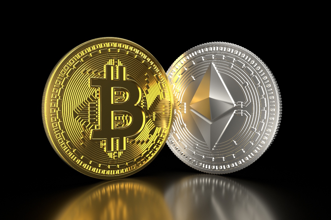 Picture of bitcoin and ethereum next to each other