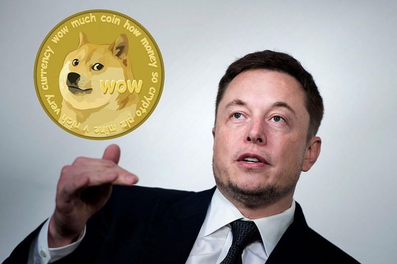 Picture of elon musk with a doge coin at the top-left of him