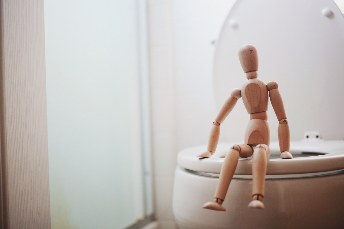 Toilet, a doll in top of a toilet