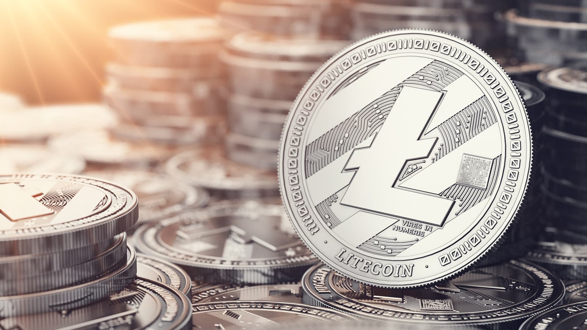 Picture of Litecoin coins stacked together. Newegg now accepts Litecoins through BitPay