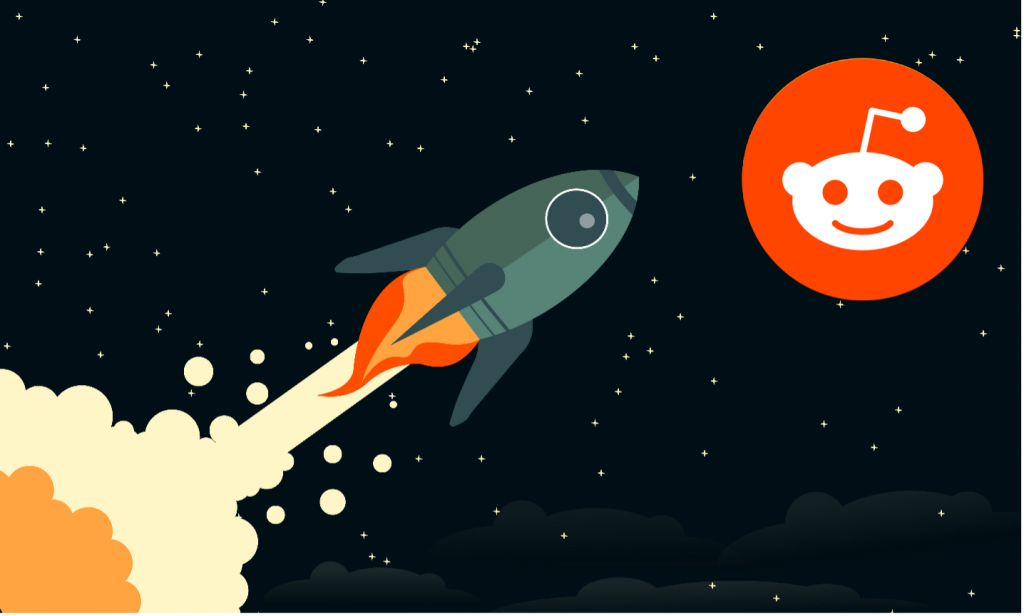 Picture of a rocketship heading toward a Reddit Moon