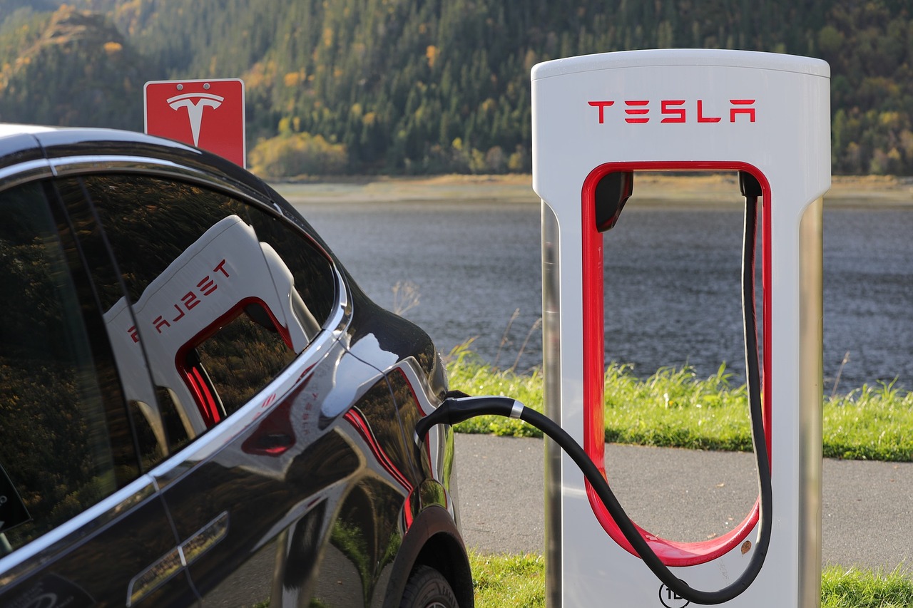 Tesla charging station with a car