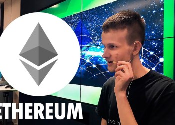 Picture of ethereum founder Vitalik Buterin with an Ethereum coin next to him