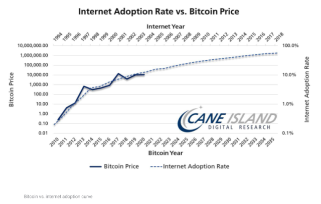 Internet versus bitcoin adoption curve