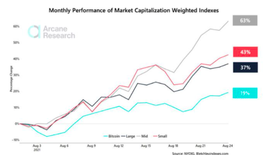 Chart assuming movement of crypto cap indexes compared to bitcoin