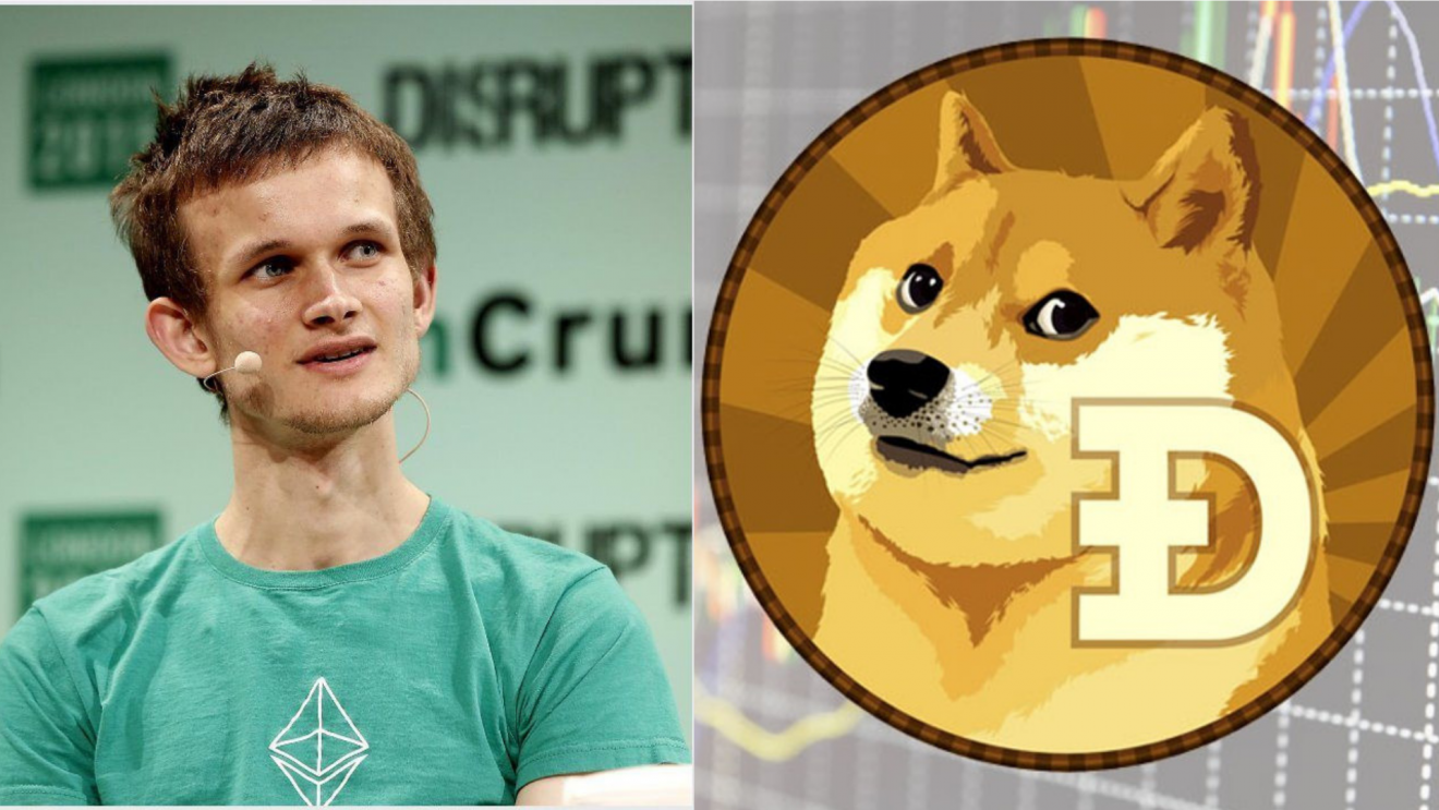 Picture of Ethereum founder Vitalik Buterin next a Dogecoin, as he joins Board of Advisors for Dogecoin Foundation