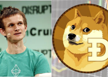 Picture of Ethereum founder Vitalik Buterin next a Dogecoin, as he joins Board of Advisors for Dogecoin Foundation
