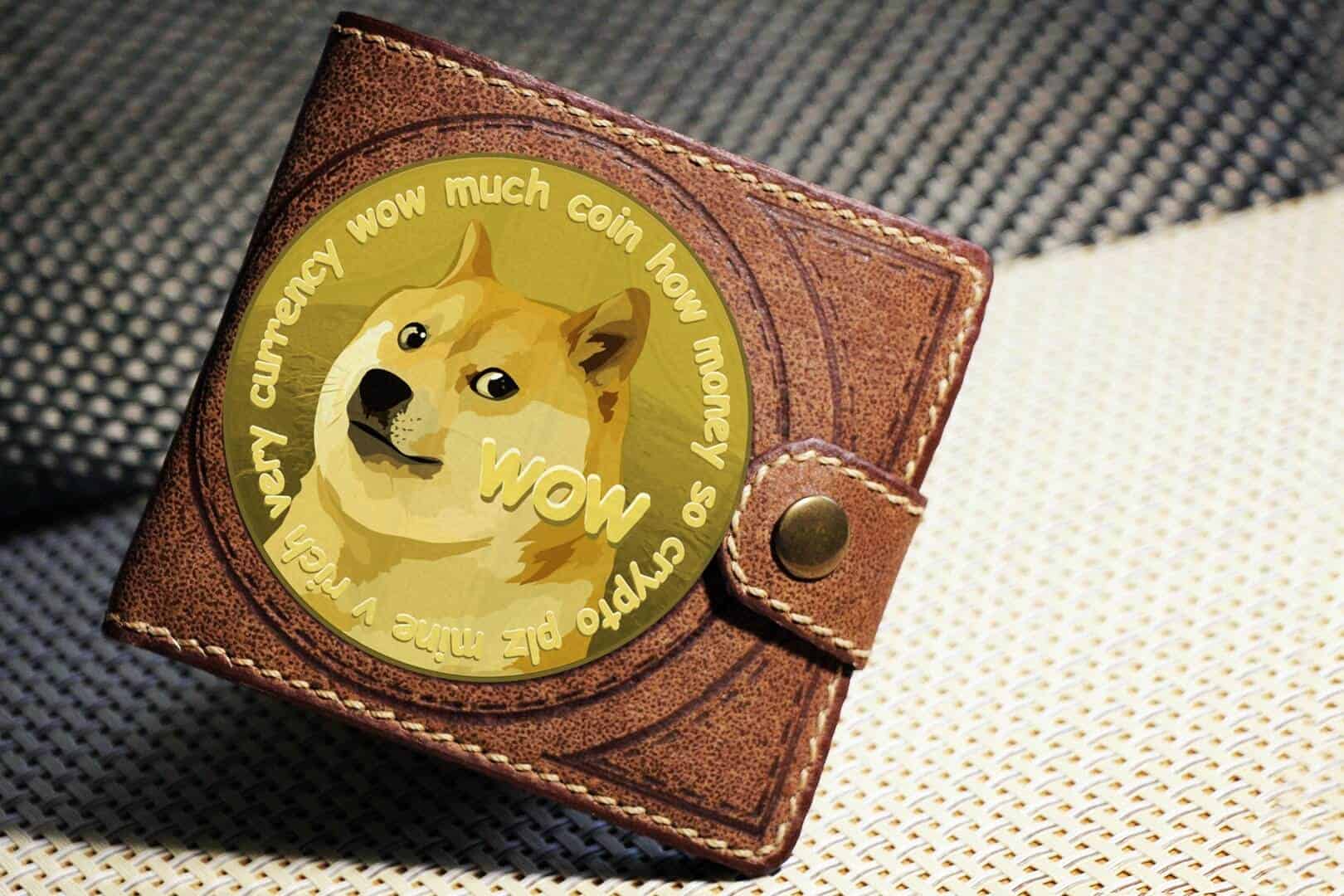 Picture of a wallet with a Dogecoin logo on it