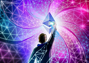 Picture of person holding a smartphone up to a glowing Ethereum logo, depicting changes made during London Hark Fork and EIP-1559, leading up to ETH 2.0