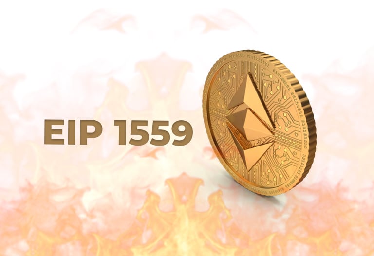 Picture of an Ethereum coin with EIP-1559 written next to ti