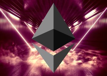 Picture of an Ethereum logo with lasers and fire behind it