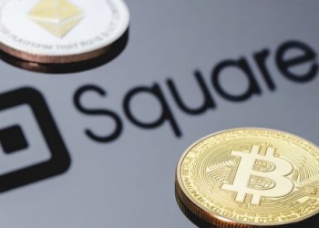 Picture of Square logo with a bitcoin and an ethereum coin next to it, as Square acquires Afterpay