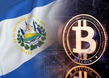 Picture of a bitcoin next to an El Salvador flag
