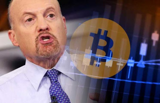 Picture of Jim Cramer with a crypto coin next to him