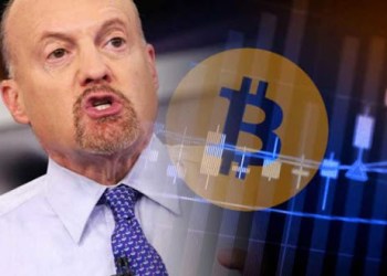 Picture of Jim Cramer with a crypto coin next to him