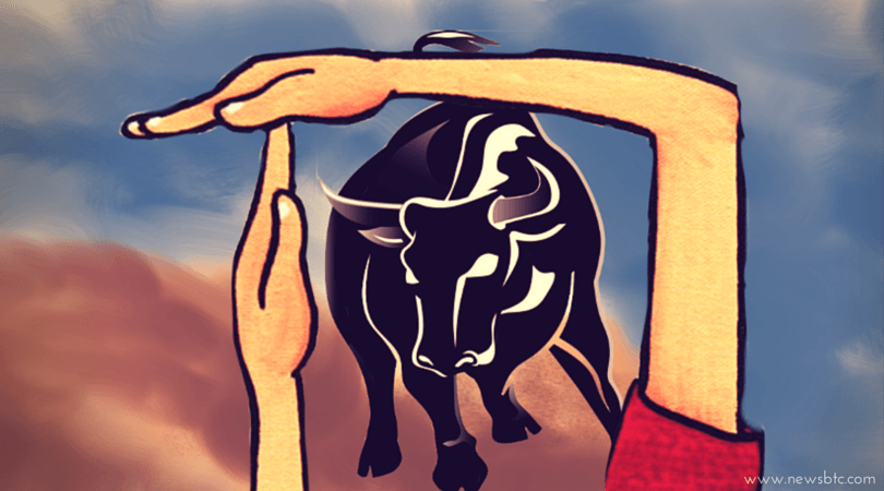 Picture of a hand making a square in front of a black bull