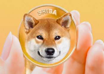 Picture of a hand holding a Shiba Inu coin, which is also the icon for Dogecoin