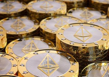 Picture of Ethereum coins stacked together