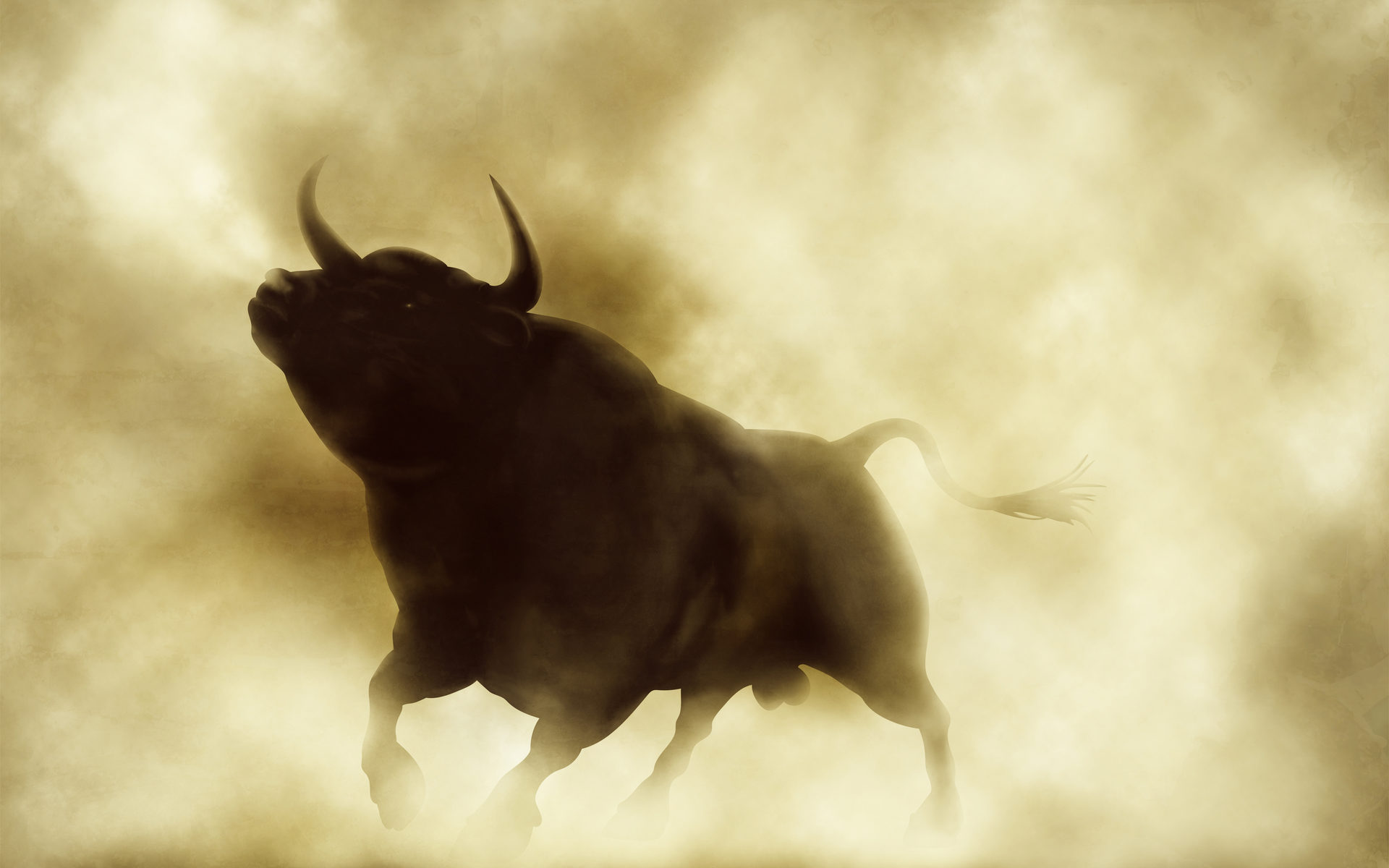 Picture of a bull in a cloud of smoke