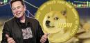 Picture of Elon Musk in front of a Dogecoin