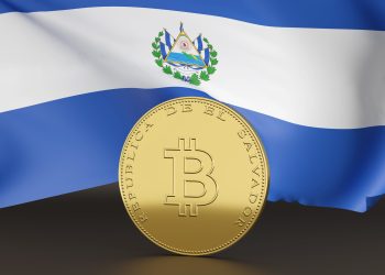 Picture of a bitcoin in front of an El Salvador flag