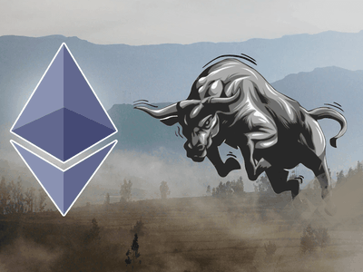 Picture of a bull charging towards an ETheruem logo