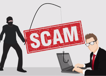 Picture of a scammer throwing a fishing line to a victim's computer