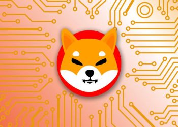 Picture of a Shiba Inu logo in the middle of a circuit-like diagram
