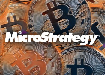 MicroStrategy with bitcoins behind it