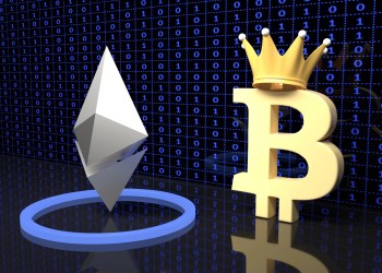 An ethereum next to a bitcoin